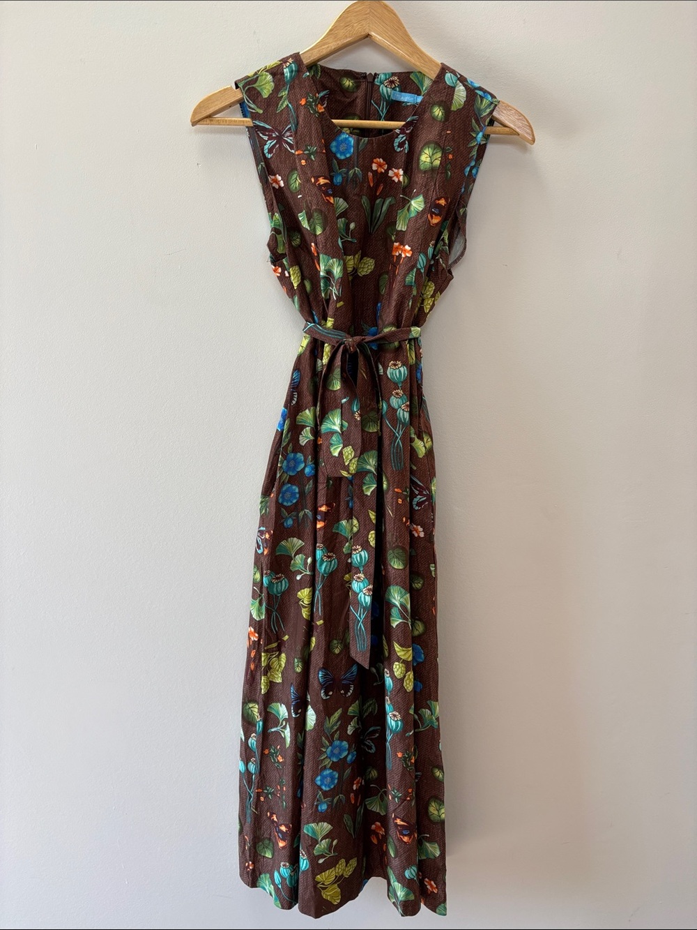J. McLaughlin Brown Floral Maxi Dress with Tie Waist